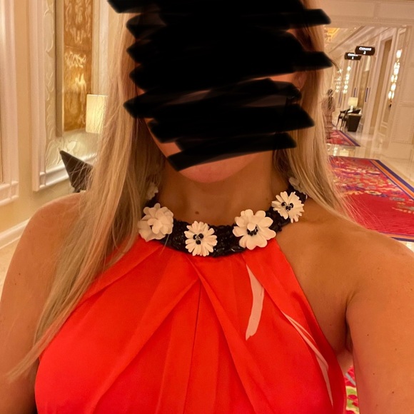 RICKIE FREEMAN FOR TERI JON Brdr Prt Halter Caftan Size 4 - Picture 6 of 7